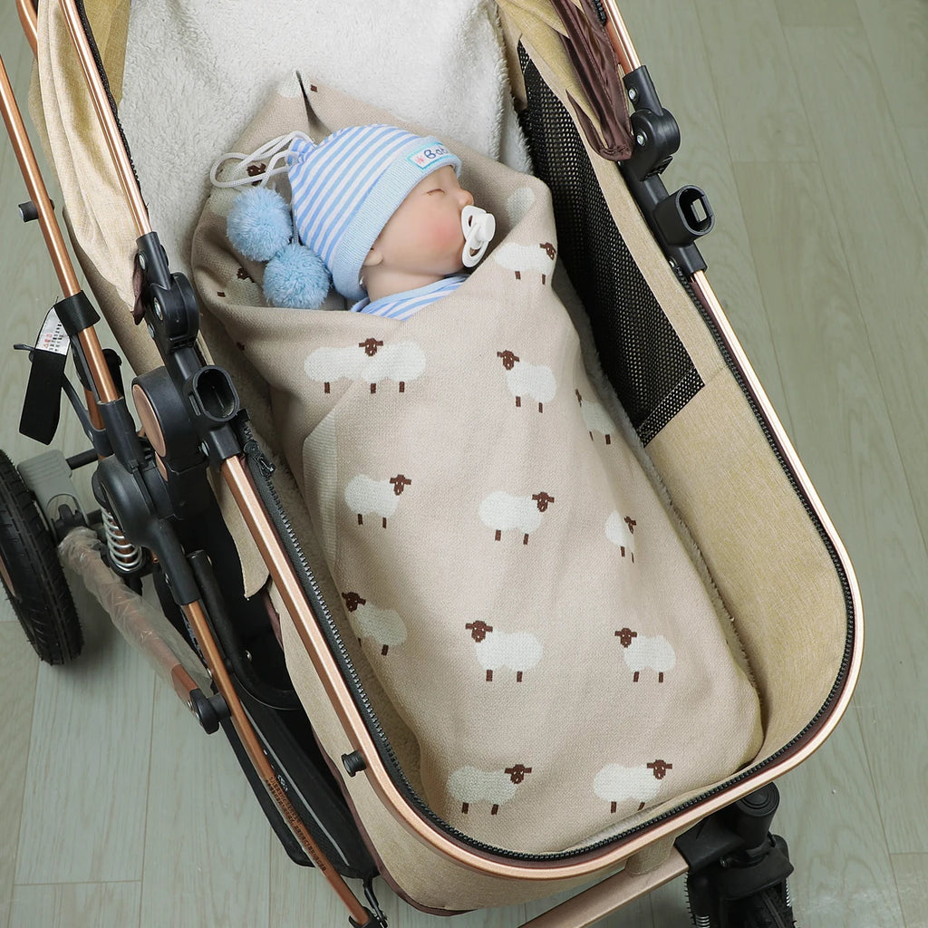 Baby Blanket 100%Cotton Knitted Infant Girl Boy Bedding Quilt 100*80CM Newborn Stroller Swaddling Fashion Cute Sheep Plaids Warm