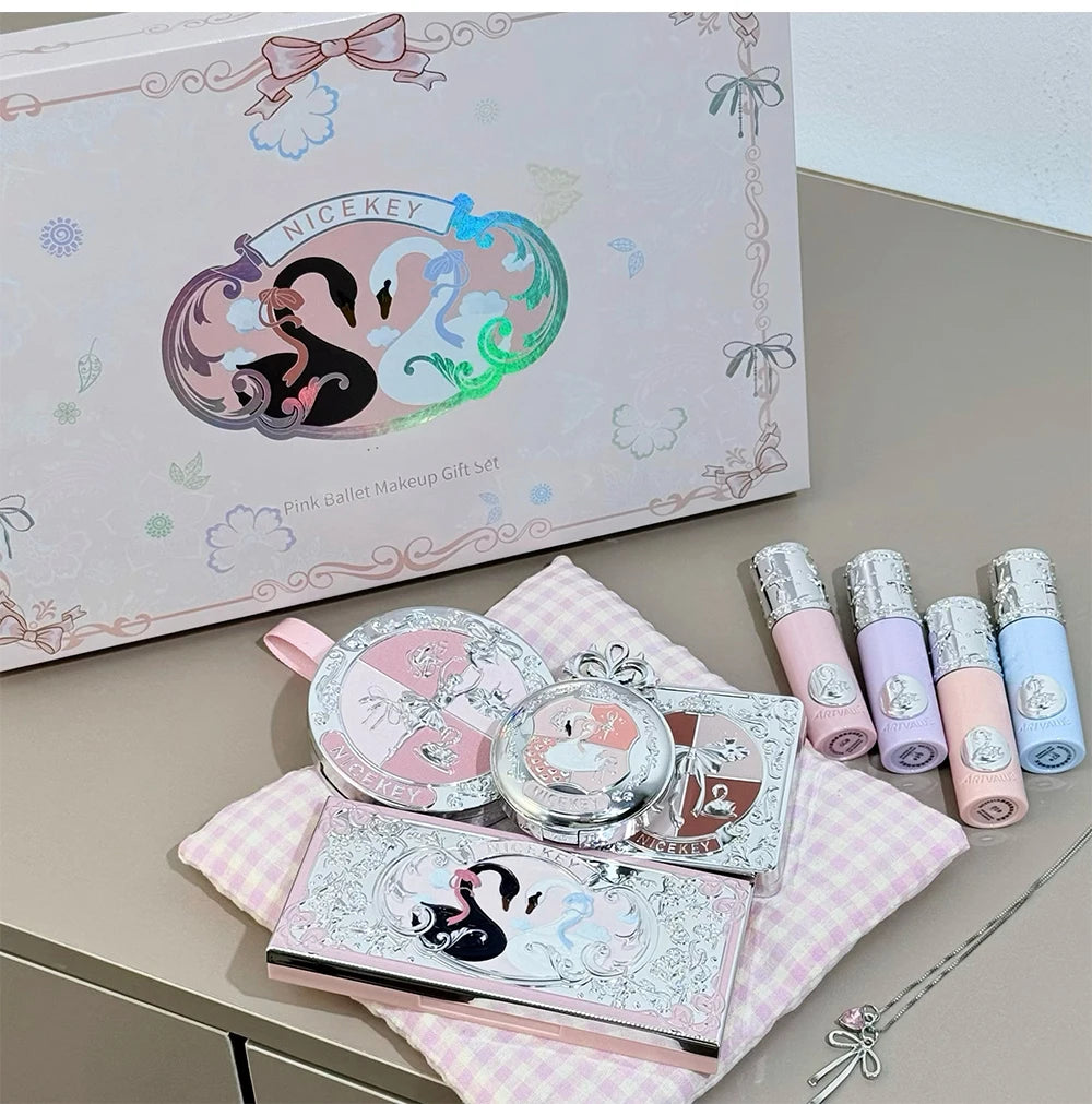NICEKEY Face Makeup Sets Include 4 Lipgloss,1 Blush,1 Pressed Powder,1 Eyesshadow Palette,1 Contour Palette With Necklace Gift