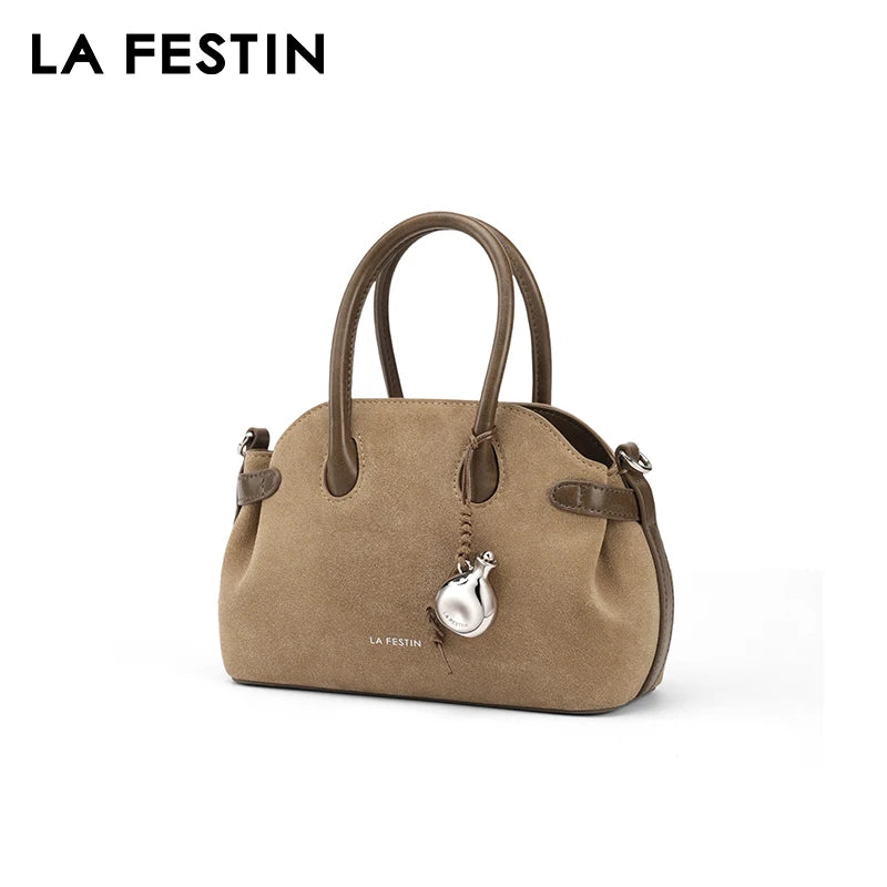 LA FESTIN Original Brand Women's Bag 2025 New Suede Bag Luxury Designer Handbag Boston Bag Shoulder Crossbody Bag Bowling Bag