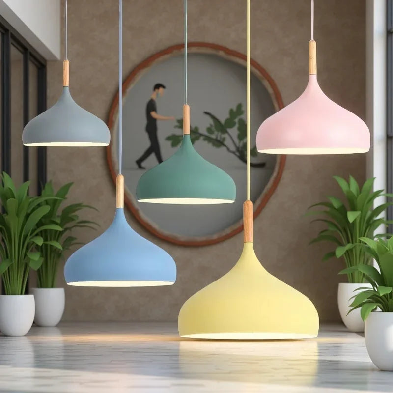 24cm European Style Pendant Lamp Macaroon Color Aluminum Products Chandelier Fresh Indoor Lighting in The Restaurant Bedroom