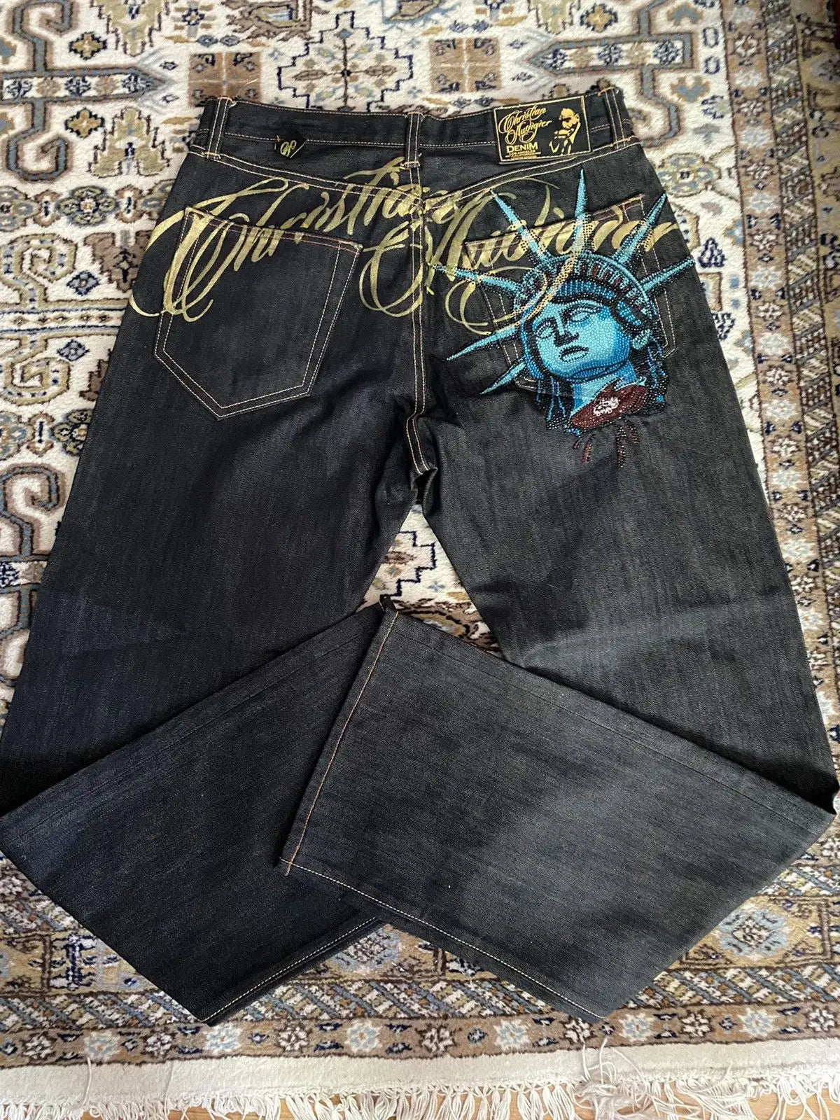 Y2K Wide-Leg Embroidered Jeans – High-Waist Vintage Style