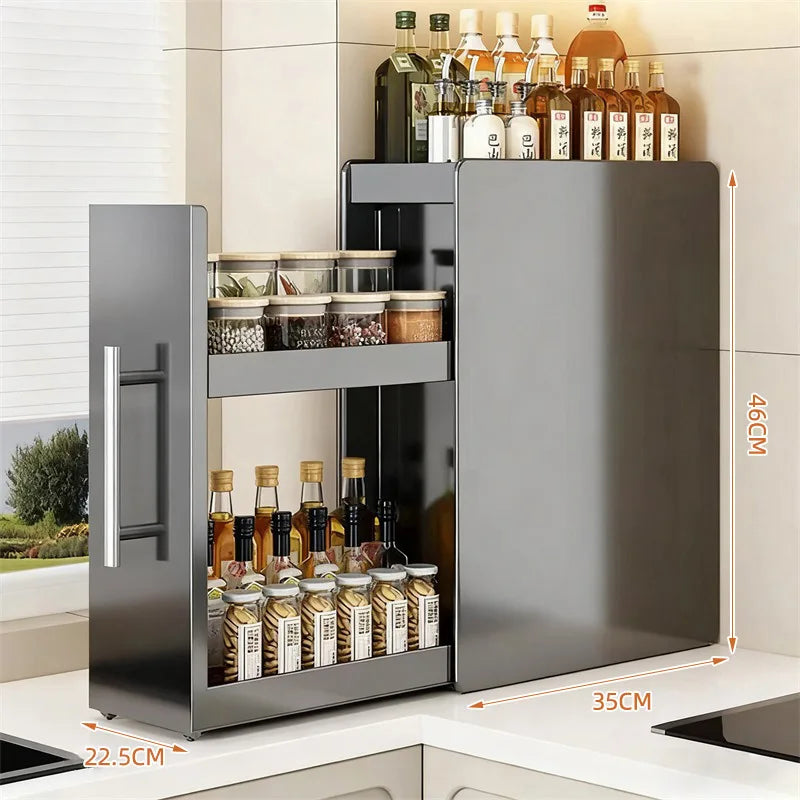 Kitchen Pull-out Spice Rack Countertop Multifunctional Seasoning Storage Rack Dustproof Ultra-Narrow Box Cabinet