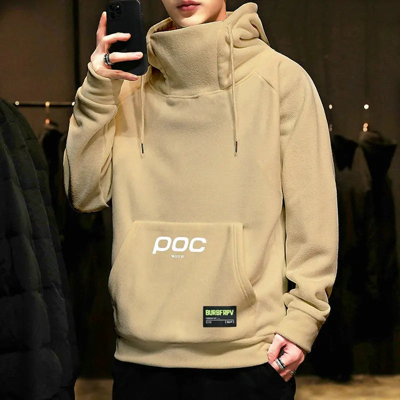 MOTO POC Fleece Hoodies Men Autumn Winter High Neck Hooded Hoodies Windproof Hip Hop Hoodies Men Fashion Cycling Clothing Tops