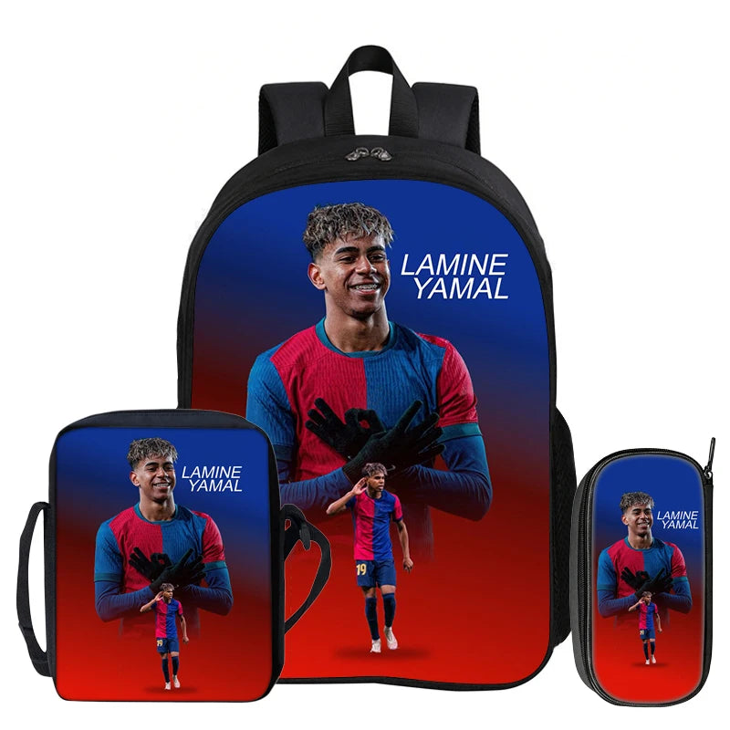 3Pcs Set Kids Backpack Football Sport Bookbag Football Star Rucksack L-Lamin Yamal Student School Shoulder Bag,Pencil Bags