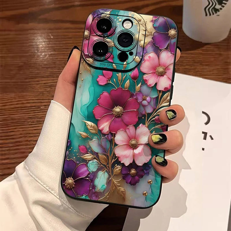 Vintage Floral Pattern Soft TPU Phone Case For IPhone 16 Pro Max 18 17 Air 16E 15 14 13 11 12 Mini XS X XR 7 8 Plus Matte Cover
