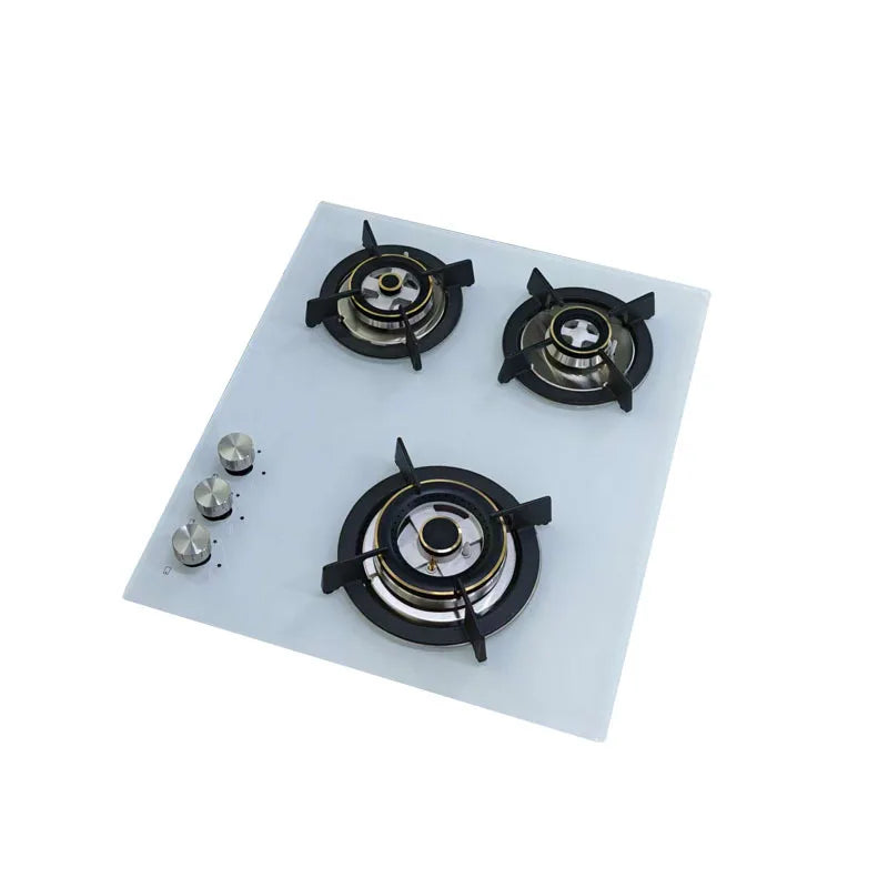 Embedded 3 Burner Gas Stove, Tempered Glass, White Black, Natural Gas LPG, Kitchen Appliance