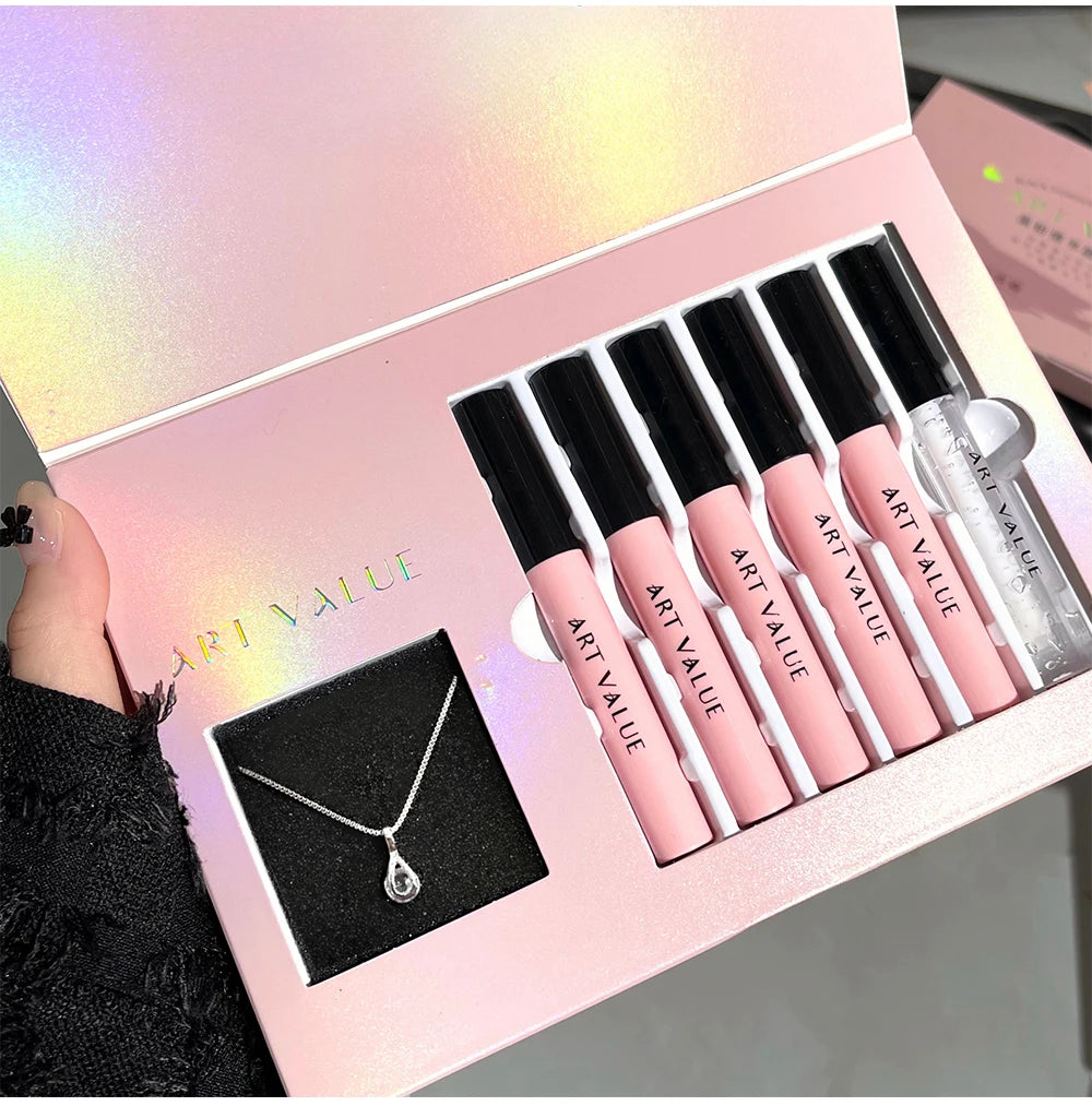Art Value Black Pink Love Letter Lip Makeup Set Whitening Long-lasting Lip Mud Mirror Lip Glaze Gift Lip Glaze Set