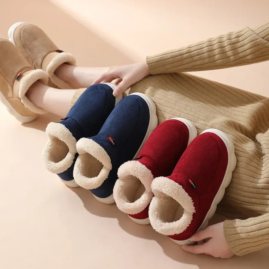 Warm Furry House Slippers Women Men Winter New Fashion Comfort Plush Slippers Home Indoor Outdoor Soft Thick Sole Cotton Shoes