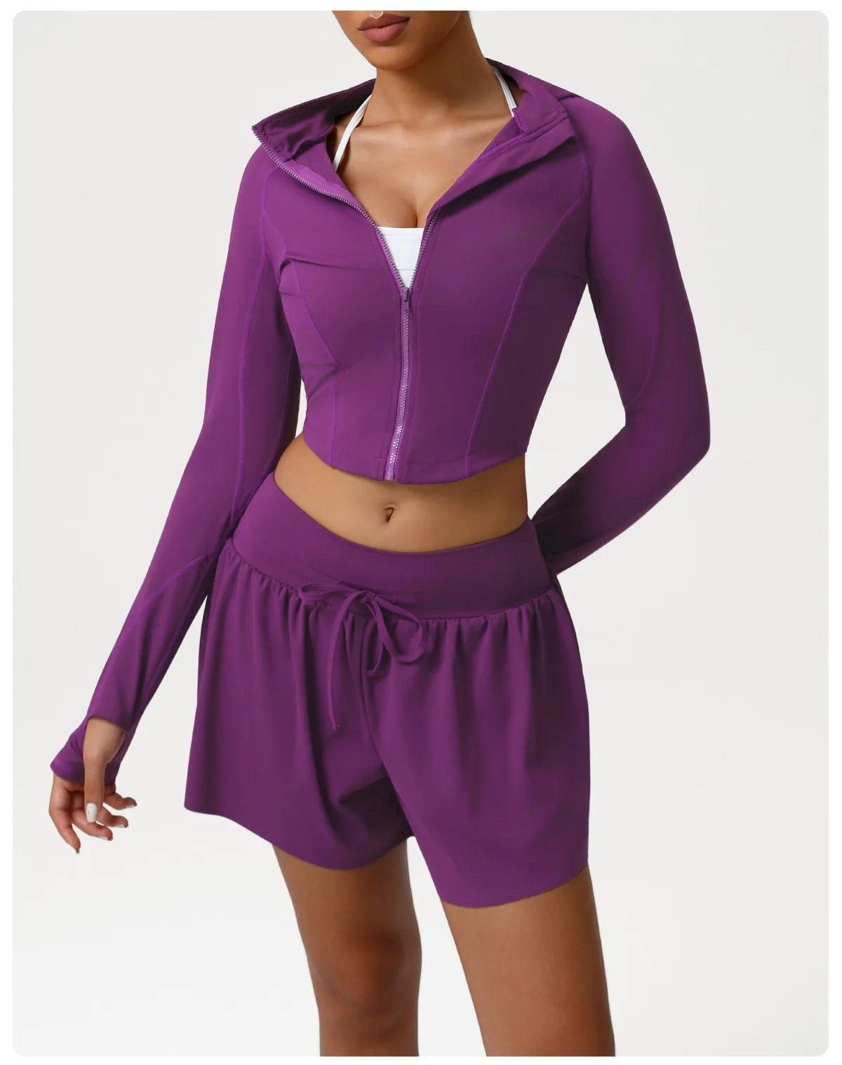 sm2544 Autumn Winter New Running Jacket Set Women's Tight Quick Drying Sports Fitness Jacket & High Waist Shorts 2 Piece Set