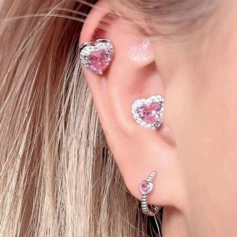 1 PCS New Fashion Cute Pink Zircon Crystal Ear Bone Nail 316L Medical Titanium Steel Earrings for Women Y2K Punk Jewelry