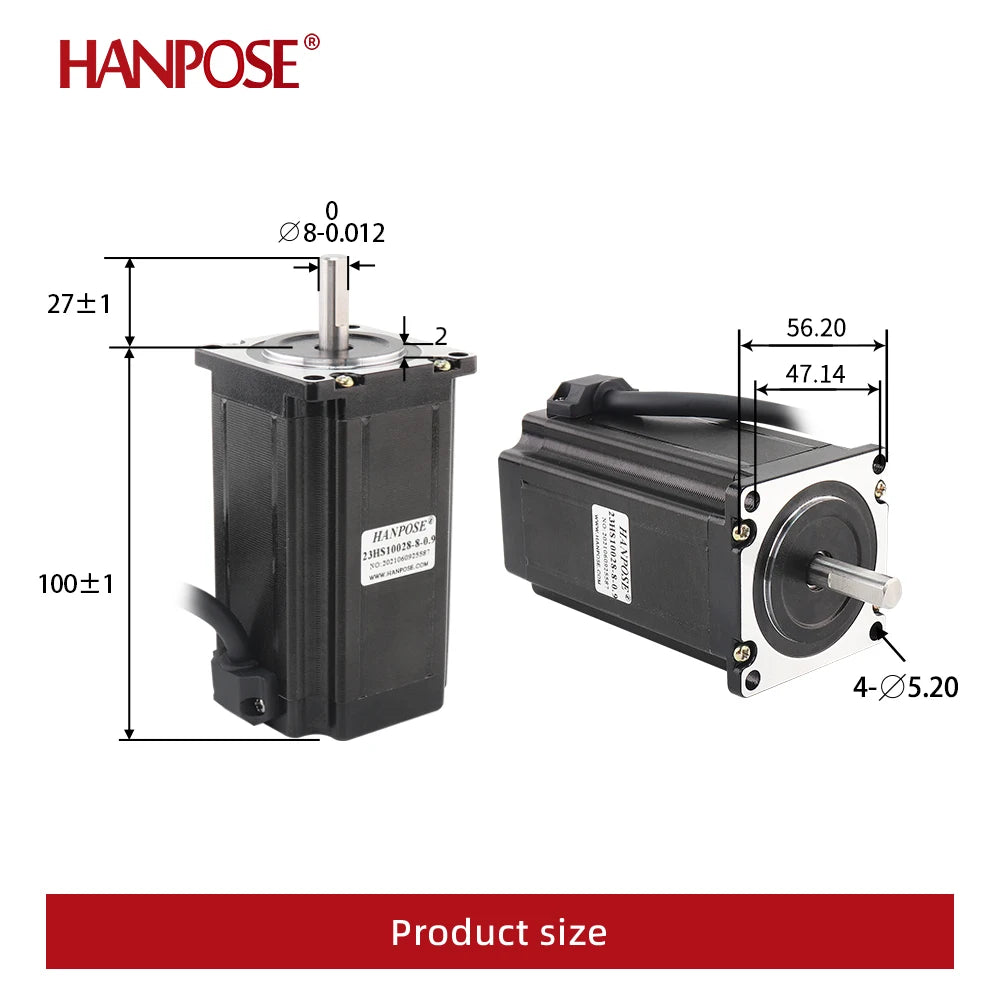 HANPOSE 23 Stepper Motor, Model 23HS4128 23HS5128 23HS5628 23HS7628, Shaft Diameter 8mm, Four-Wire System, 57 Series Motor.