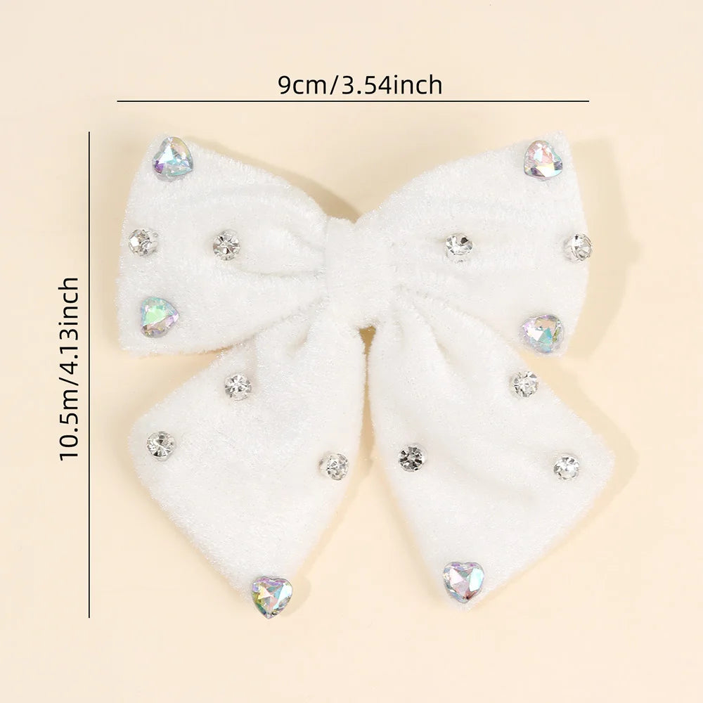 Velvet Bow Hair Clips with Heart Rhinestone Detail, 2-Pack