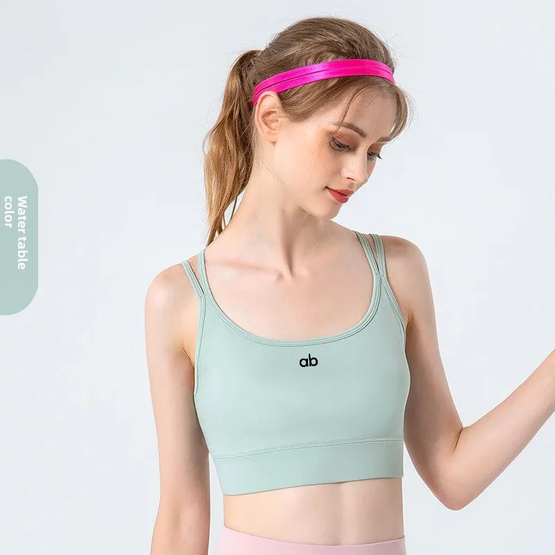 Women Cross Back Medium Support Sports Bra Thin Strap Padded Solid Color Fitness Gym Yoga Summer Sports Underwear