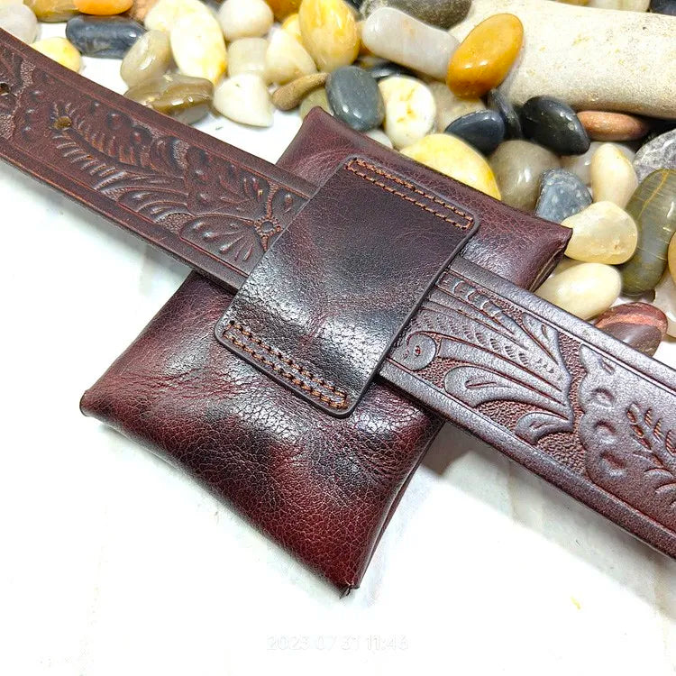 Mini Waist Bag Genuine Leather Belt Pouch Wallet Card Holder Car Key Purse Pack Driver's license Case Men Women 6071