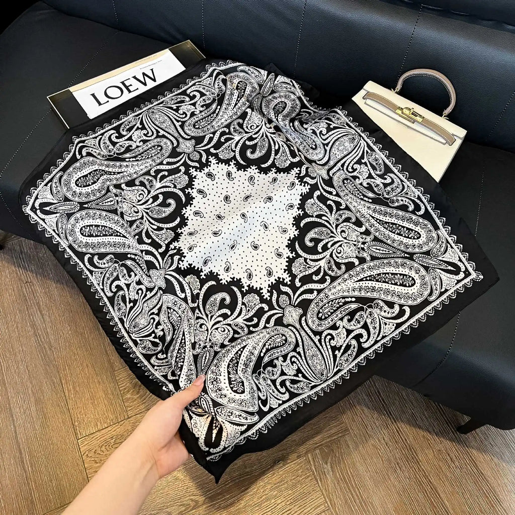 Luxury Brand Paisley Houndstooth Printed Square Scarf Soft Satin Thin Smooth Neck Scarf Sunscreen Headscarf For Women Head Wrap