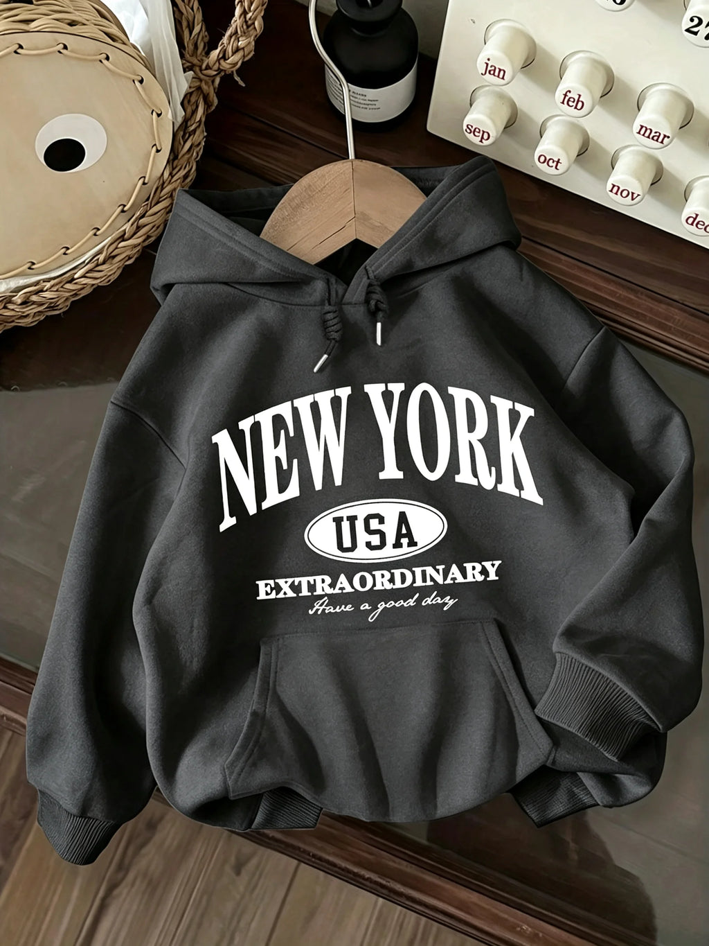 2026 New Unisex New York USA Letter Graphic Hoodie Vintage City Text Print Casual Streetwear Hooded Sweatshirt
