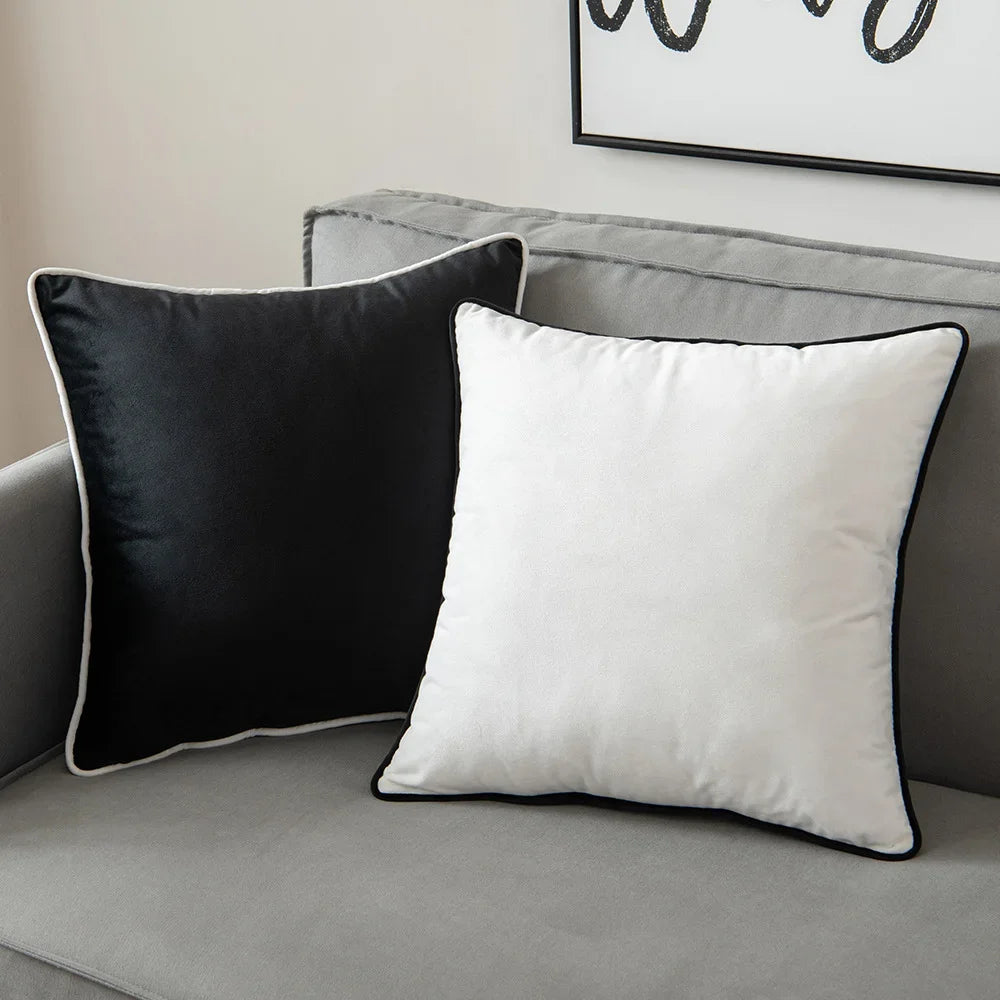 60x60cm Solid Color Velvet Pillow Cover Nordic Black and White Edging Pillowcase Modern Light Luxury Cushions Cover Decorative