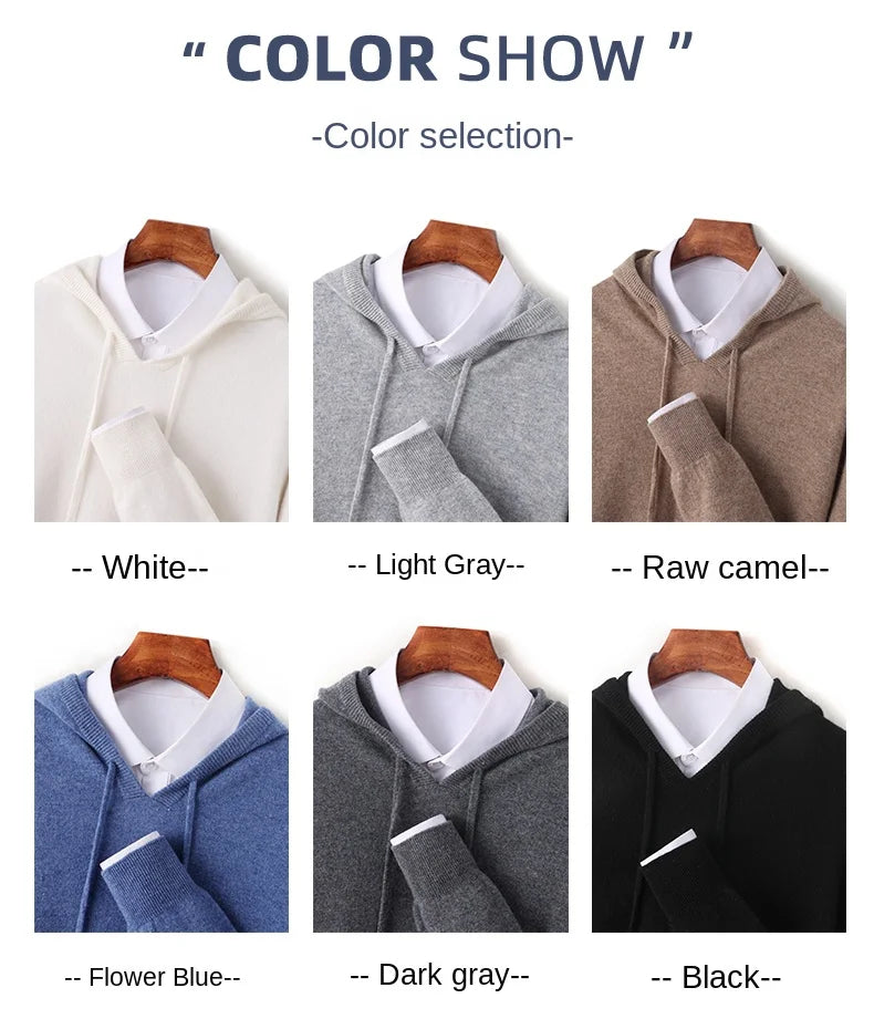 2025 Men's 100% Merino Pure Wool Knitted Hoodie Women's Style Large Size Autumn/Winter Warm Outdoor Sweater Solid Color Top YJ