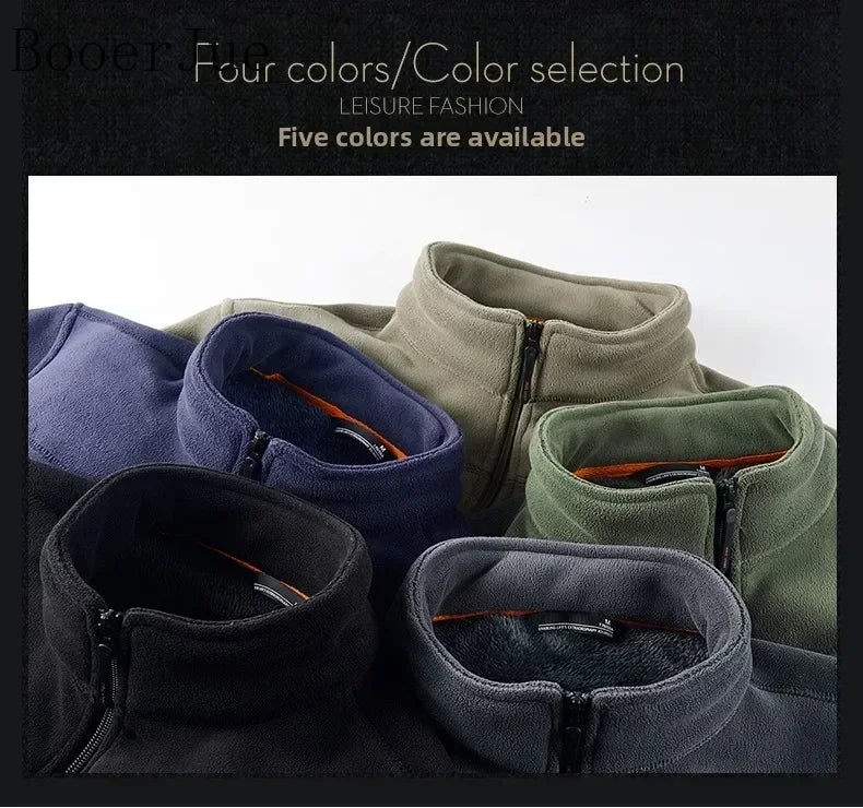 2026 Men Winter Double Thickened Fleece Jacket Outdoor Windproof Ski Coat Snow Warm Hiking Cycling Climbing Pocket Sweatshirt