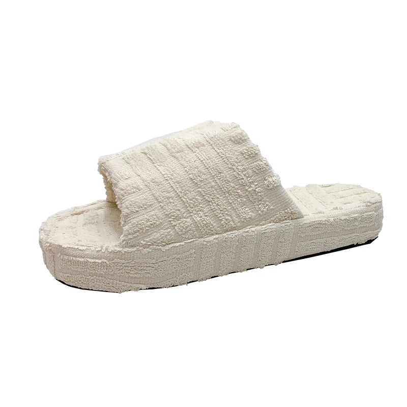2024 Women New Luxury Brand One-Word Thick-Soled Warm Furry Women's Shoes Embossed Cotton Drag Outdoor All-Match Casual Slippers