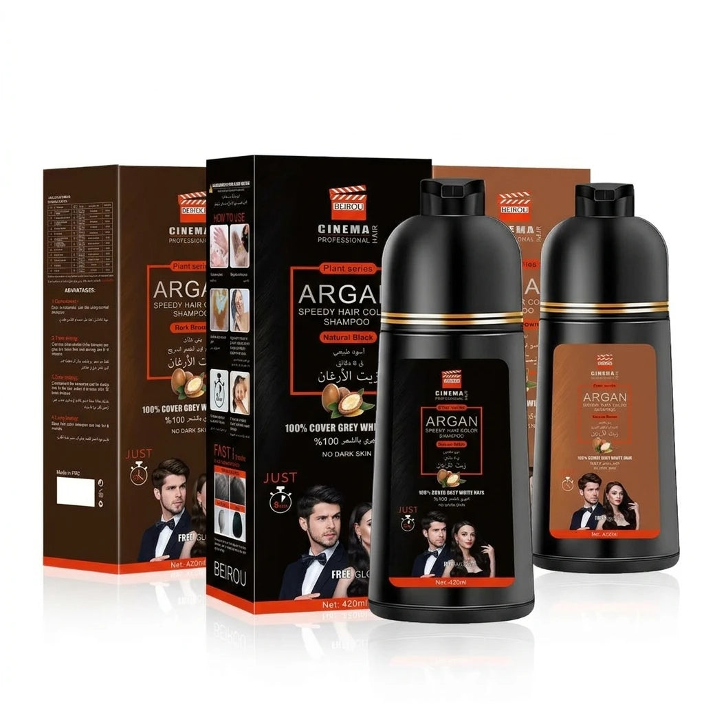 3-in-1 Collagen Argan Oil Shampoo Long-Lasting Black Hair Dye Shampoo for Men Women Nourishes Colors Gray Hair, 420ml Formula