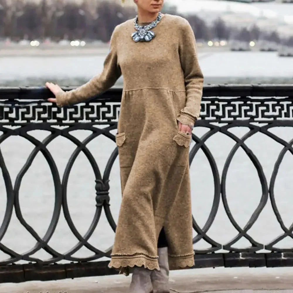 Women's Maxi Dress Autumn Winter Fashion New Style Elegant Loose Long Sleeve Hoodie Retro Casual Thick Warm Dresses For Women