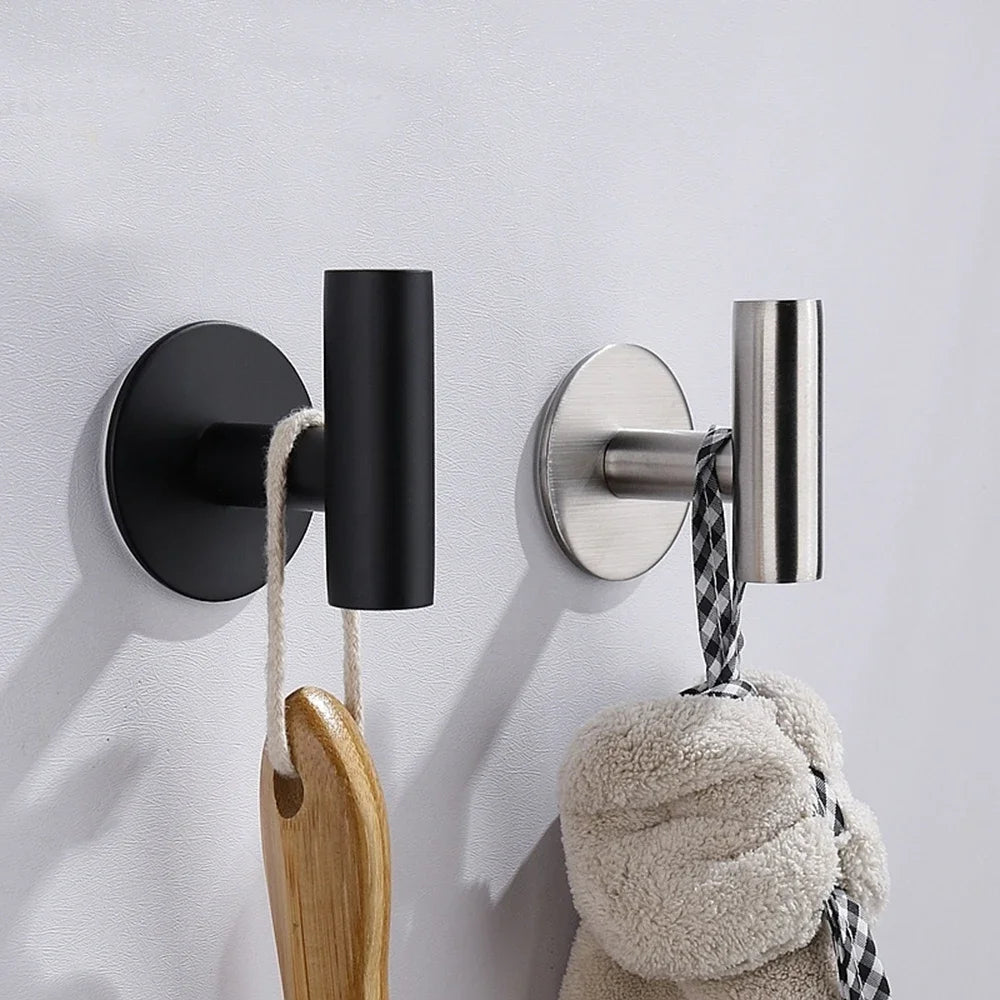 2PCS Adhesive Wall Hook Stainless Steel Robe Sticker Hooks Towel Coat Key Pants Hangers Bathroom Kitchen Storage Accessories