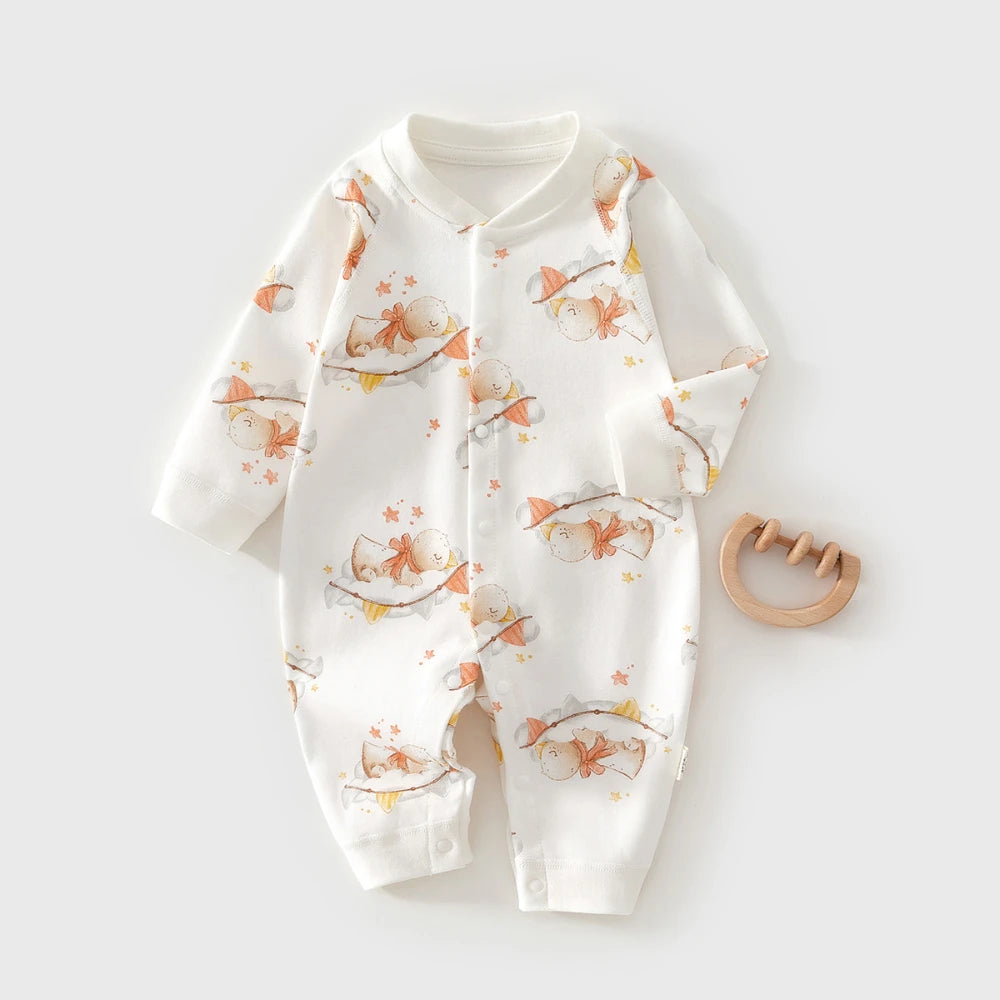 AYNIGIELL Spring Autumn 0-12Months Baby Rompers Newborn Girls Boys 100%Cotton Clothes of Long Seeve Infant Clothing Pajamas