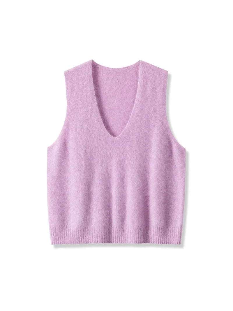 SuyaDream, Women Vests, Fleece Wool, V Neck, Chic Pullovers, 4.7%Cashmere 95.3%Wool, 2025 Fall Winter Sweaters, Tanks