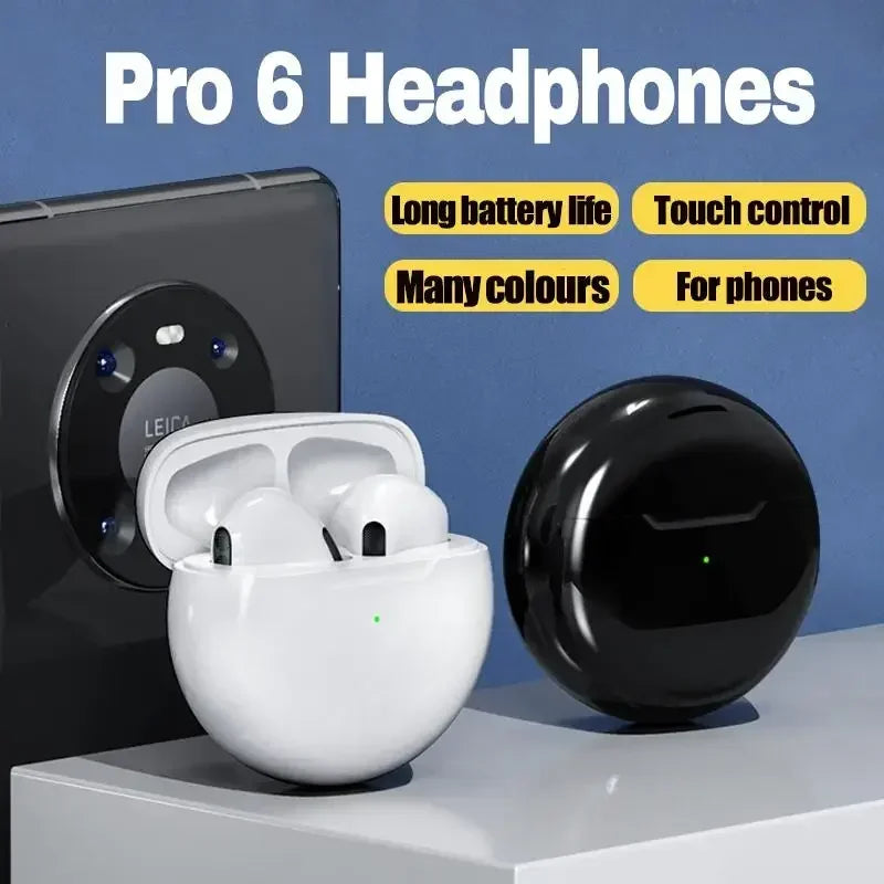 Pro 6 Bluetooth 5.3 Wireless Earbuds with Charging Case