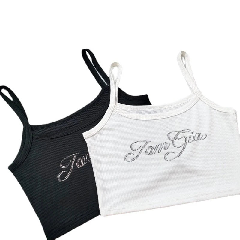 Summer Women Retro Letter Camisole Fashion Y2K Sleeveless Slim Tank Top