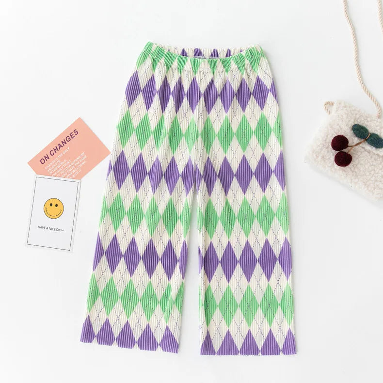 Kids Pants Creased Rainbow Wide-leg Pants Kids Clothes for Girls 4 To 11 Years Legings for Girls Teenage Girls Clothing