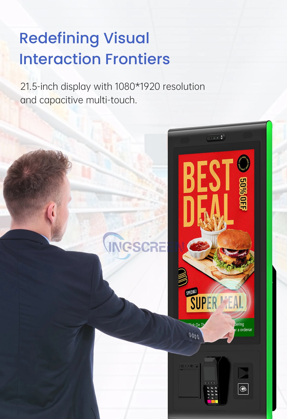 INGSCREEN Interactive Self Service Payment Kiosk Automatic Touch Screen Kiosk Self Ordering Machine for Restaurant
