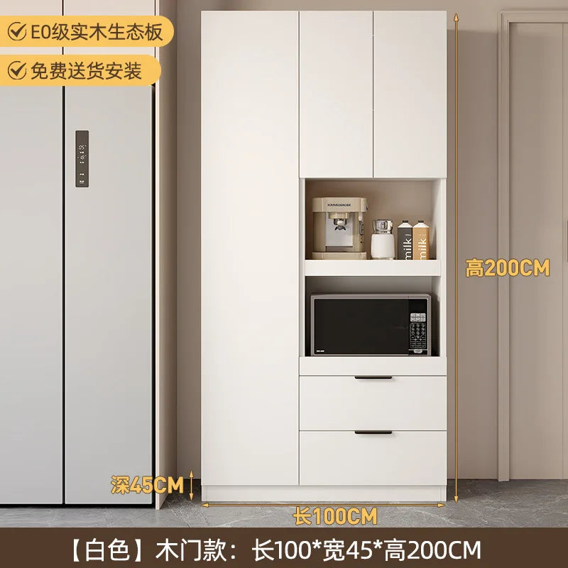 Solid wood dining side cabinet High cabinet integrated against the wall Cream style Simple modern storage Narrow cabinet