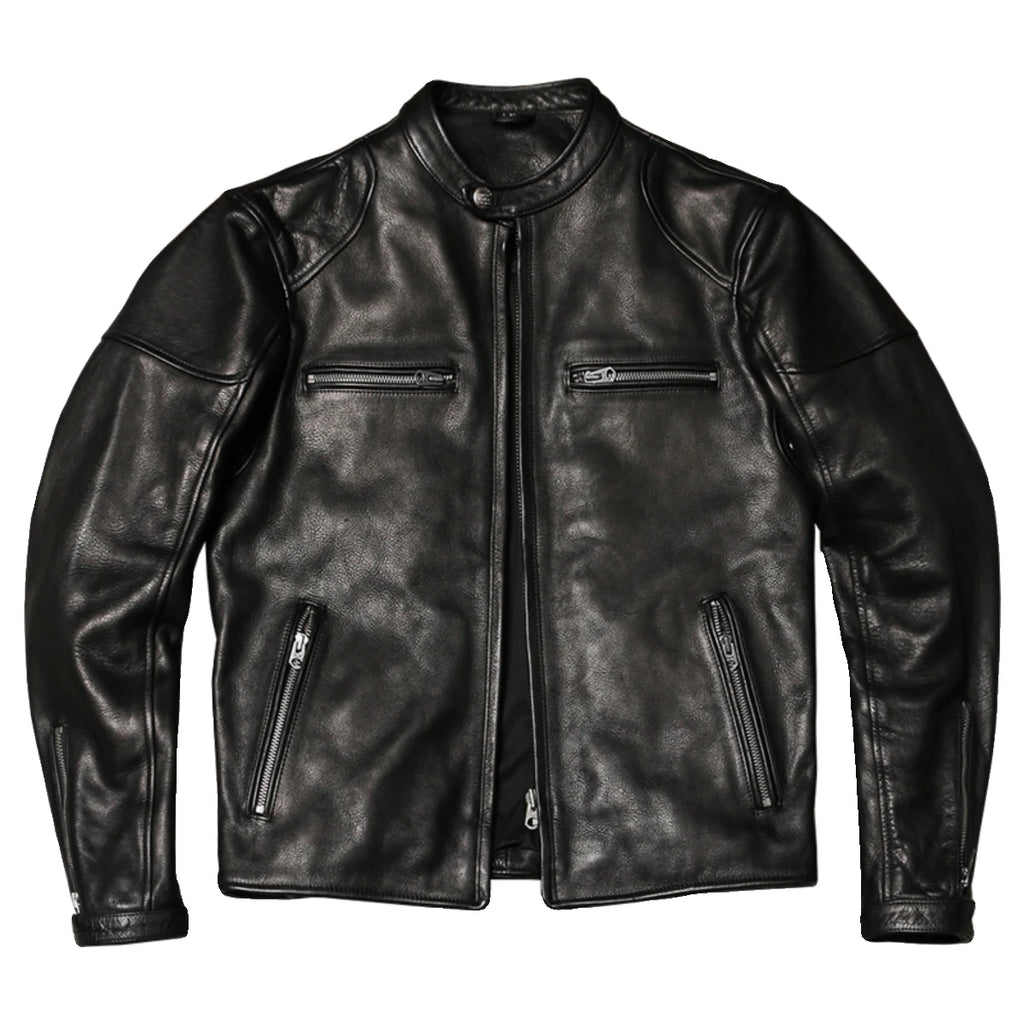 Black Winter Leather Jacket Men Sports Style Plus Size 5XL Genuine Natural Thick Cowhide Stand Collar Slim Fit Short Coat