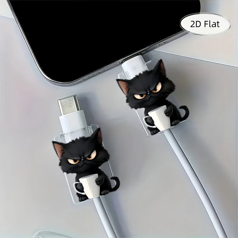2Pcs 2D Cat Pattern Cable Protector, Anti-Scratch Plastic Cord Sleeve for Type-C Charger Cable, Cute & Durable Design