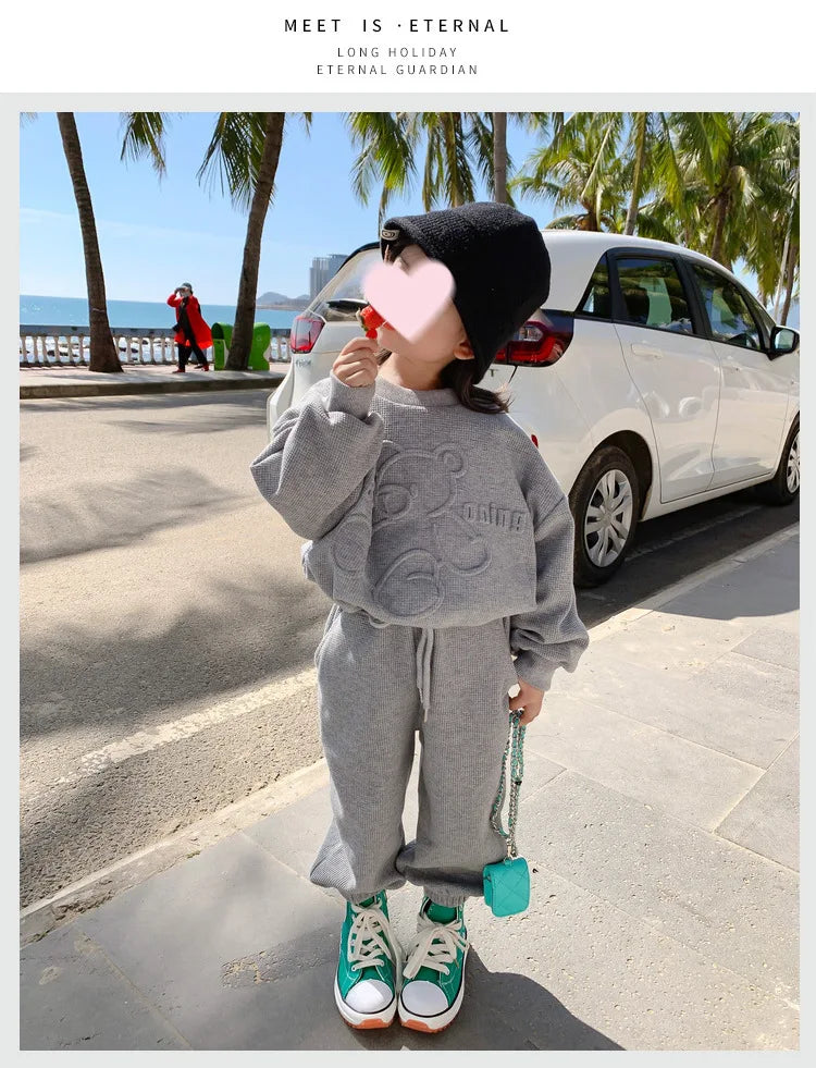 2026 Spring Children's Spring Clothes Round Neck Long Sleeve Sweater Boys and Girls Trendy Baby Stylish Children's Clothing 2PCS