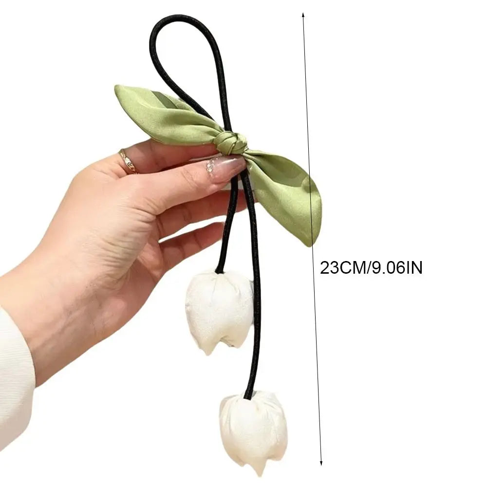 Sweet Tassels Tulip Hair Rope Cloth Bowknot Flower Hair Ring Hair Accessories Headdress Elastic Hair Band Women