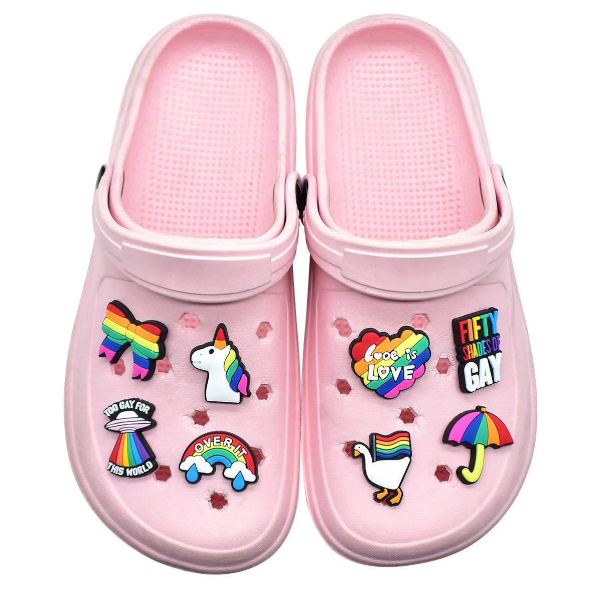 New rainbow shoe charm hole shoe accessories DIY shoe accessories PVC soft rubber shoe buckle jewelry spot wholesale