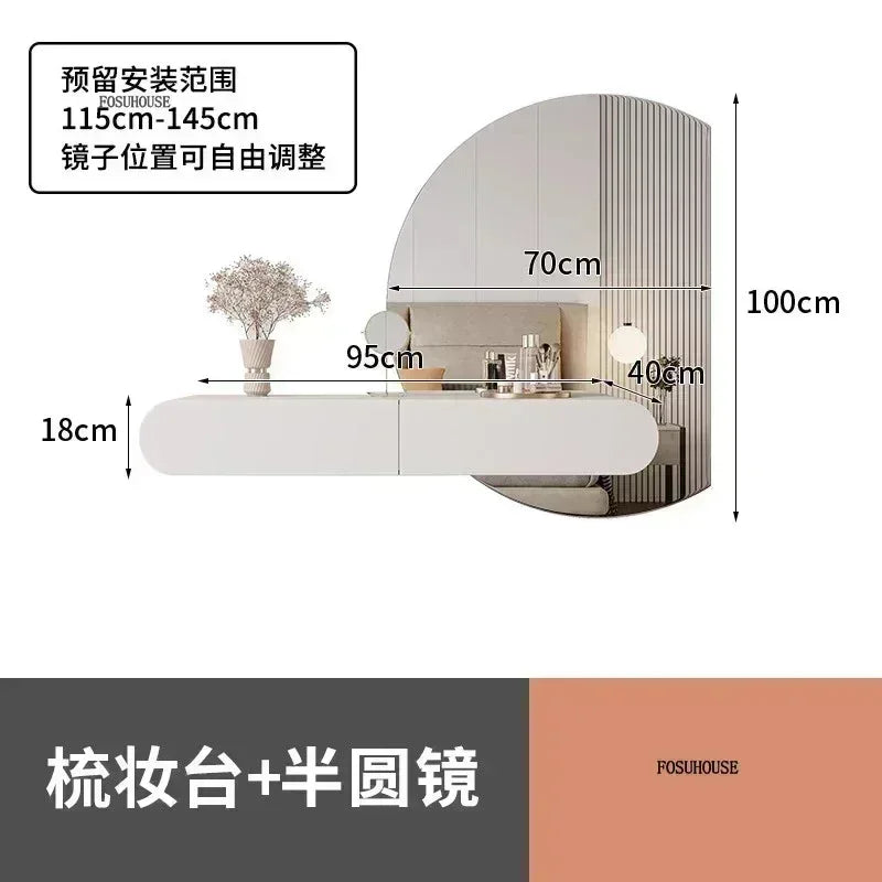 Off-white Hanging Dressing Table Minimalist Wall Mounted Vanity Unit with Mirror Bedroom Furniture Modern Design