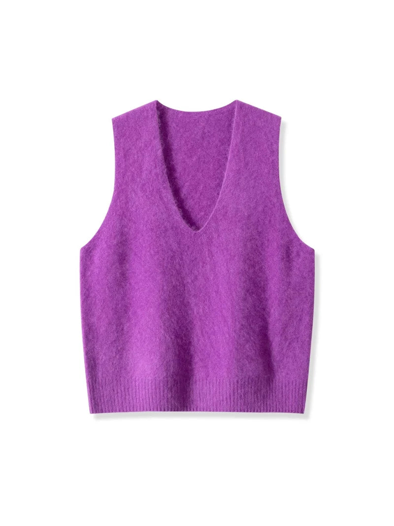 SuyaDream, Women Vests, Fleece Wool, V Neck, Chic Pullovers, 4.7%Cashmere 95.3%Wool, 2025 Fall Winter Sweaters, Tanks