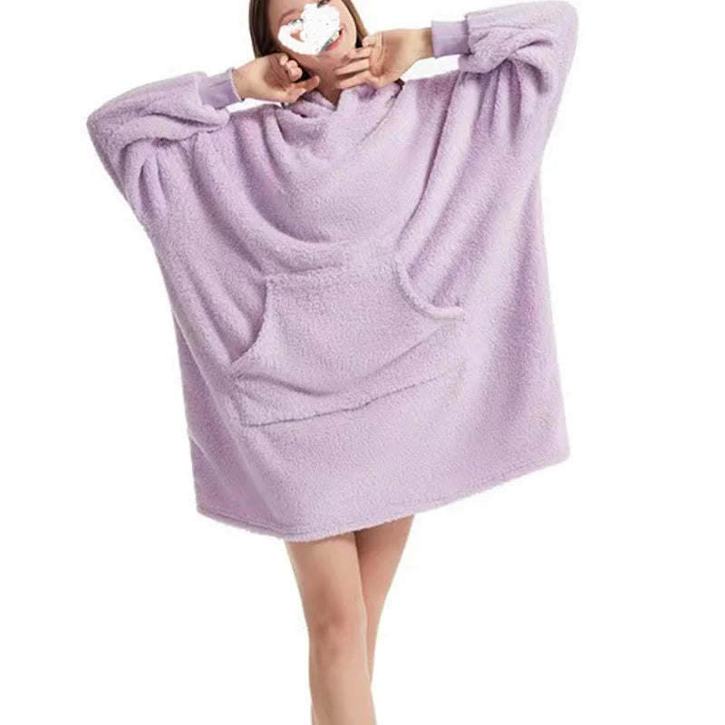 Autumn Winter Men Women Double Sided Velvet Hoodie Thick Coat Can Wear Blanket Couple's New Home Loose Hooded For Male Clothes