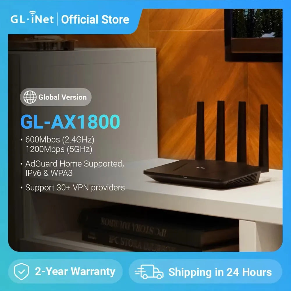 GL.iNet GL-AX1800(Flint) WiFi 6 Router -Dual Band Gigabit Wireless ,5 x 1G Ethernet Ports ,Amazing OpenVpn&WireGuard Speed
