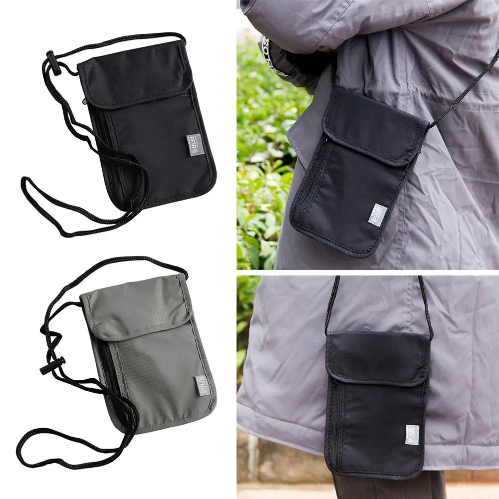 1 Pcs Waterproof RFID Nylon Storage Bag Travel Document Card Passport Bag Neck Wallet Money Document Card Passport Pouch