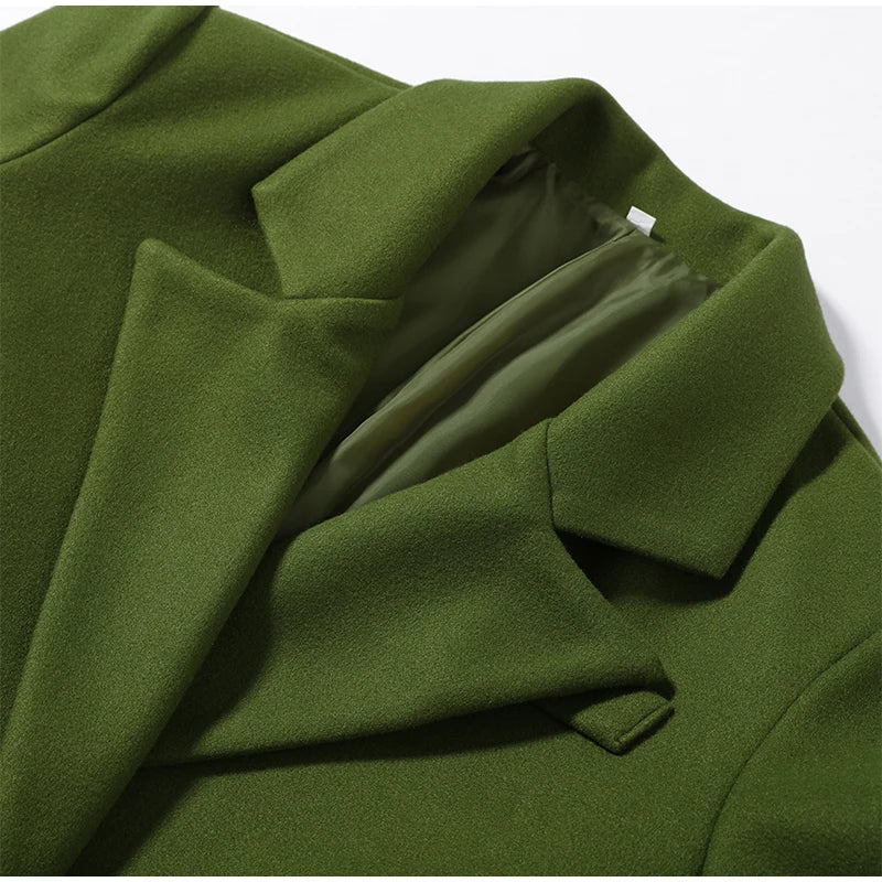 Elegant Women's Woolen Overcoat Solid Lapel Double Breasted Full Sleeve Long Coat 2026 Autumn Winter Fashion Lady Outwear