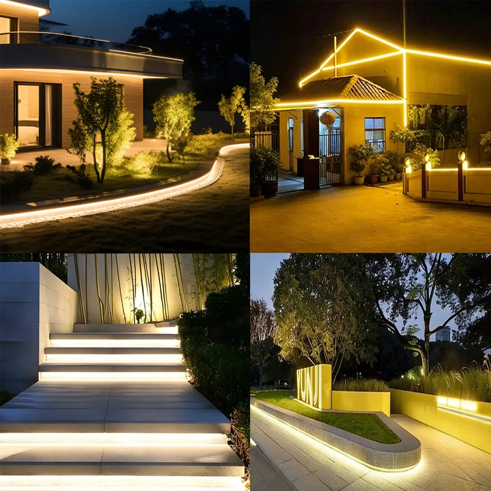 24V COB LED Solar Strip Outdoor Waterproof Neon Light 320LEDs/m Flexible Rope Light Warm Natural White Courtyard Home Lighting