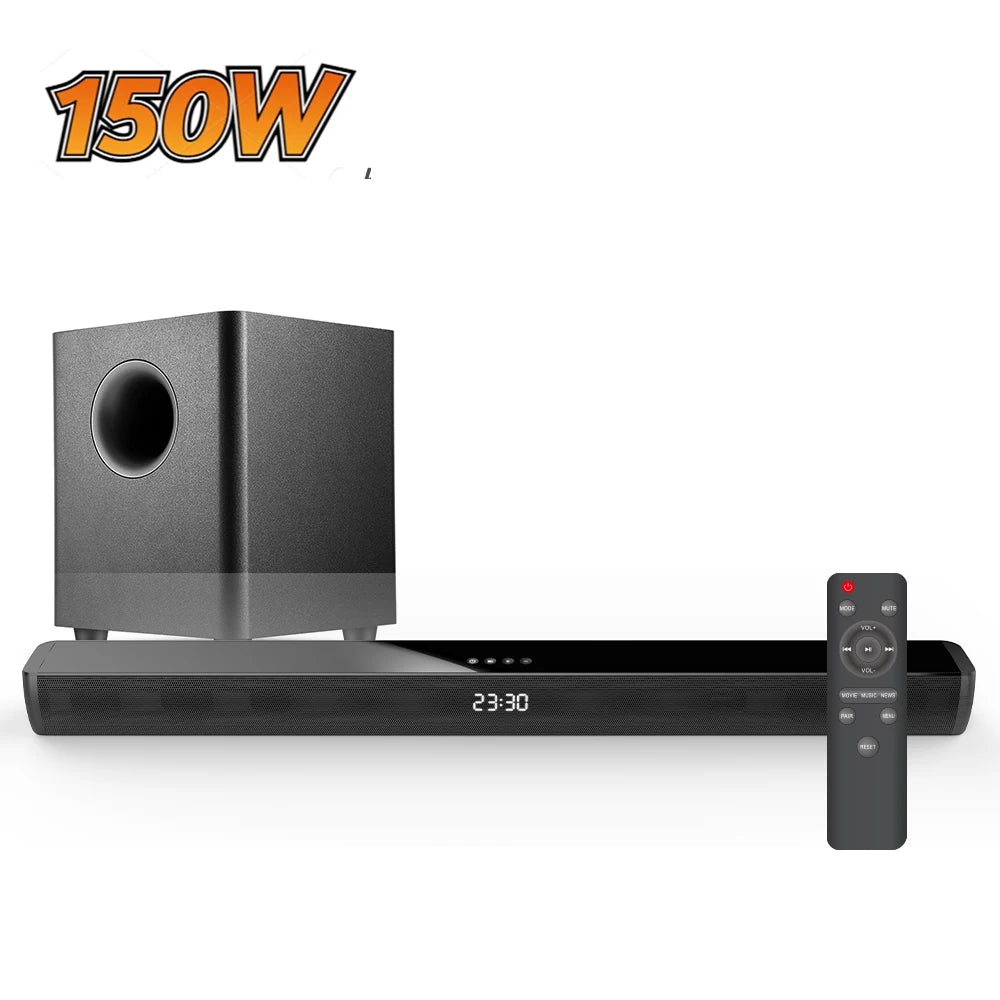 150W Blue Tooth Soundbar With Wireless Subwoofer Soundbar Bt Speaker for TV Bass Adjustable Surround Sound for Home