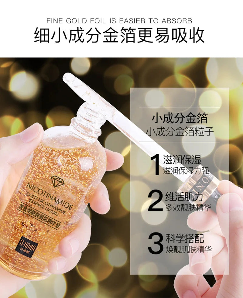 Face Serum Nicotinamide Moisturizing Facial Essence Liquid 24K Pure Gold Refreshing Anti-Aging Skin Care