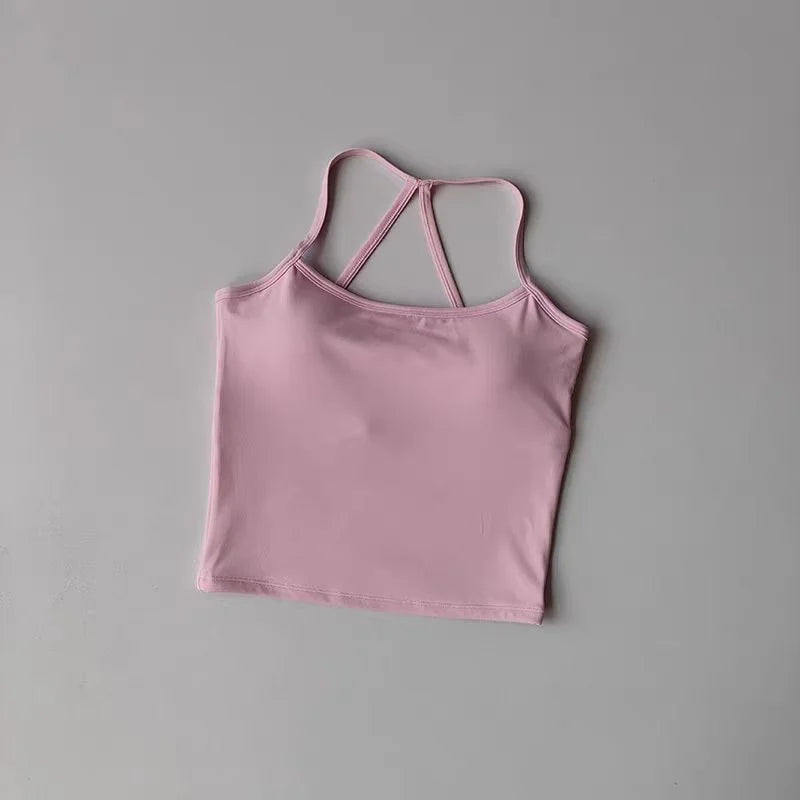 Yoga 2Pcs Women Naked Skin Set Thin Strap Beauty Back Tank High Waist Butt Lift Shorts Soft Breathable Gym Fitness Outfit