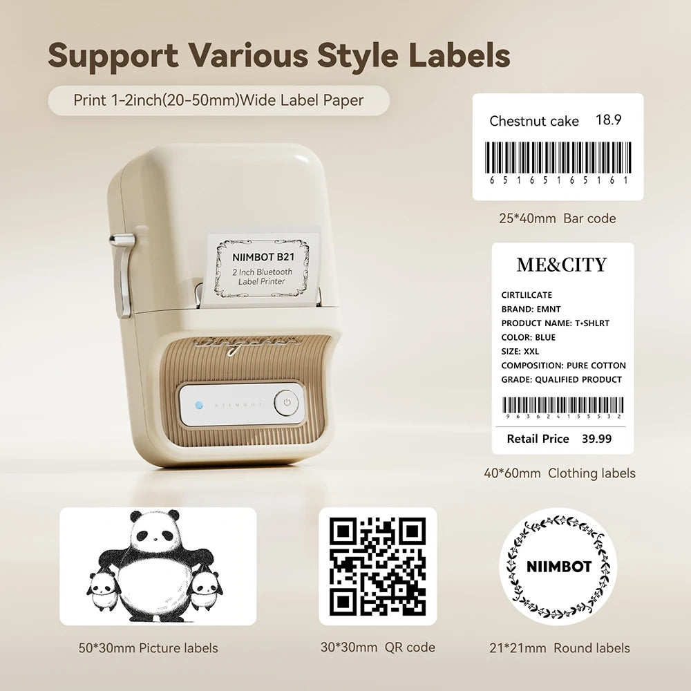 NiiMbot B21 Mini Thermal Printer Wireless Barcode Label Maker Bluetooth Portable Adhesive Label Printers for Office Commercial